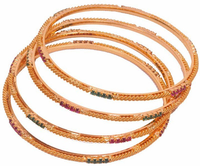 34% OFF on PFJ PFJ0016 Brass, Copper Cubic Zirconia 24K Yellow Gold Plated Bangle Set Pack of 4