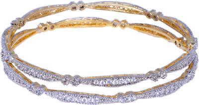 25% OFF on Gehna Handmade Brass Cubic Zirconia Yellow Gold Plated Bangle Set Pack of 2
