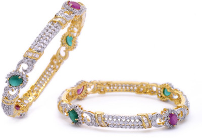 80% OFF on Prisha Designer Silver Alloy Cubic Zirconia Yellow Gold Plated Bangle Set Pack of 2