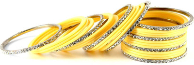16% OFF on Vidhya Kangan Yellow Brass Crystal Rhodium Plated Bangle Set Pack of 26
