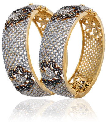 60% OFF on Alysa Mrugaya Alloy, Silver Cubic Zirconia 18K Yellow Gold, Rhodium Plated Bangle Set Pack of 2