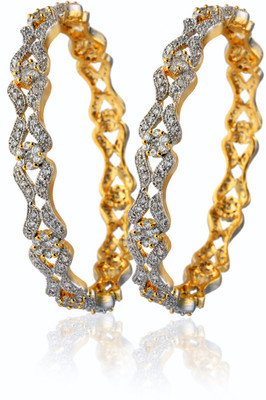 63% OFF on Alysa Berdine Alloy, Silver Cubic Zirconia 18K Yellow Gold, Rhodium Plated Bangle Set Pack of 2
