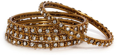 Bindhani Floral Alloy Cubic Zirconia 10K White Gold Plated Bangle Set Pack of 4