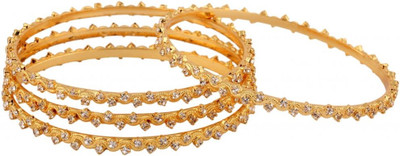 63% OFF on The Jewelbox Classic Thin Cz Brass Yellow Gold Plated Bangle Set Pack of 4