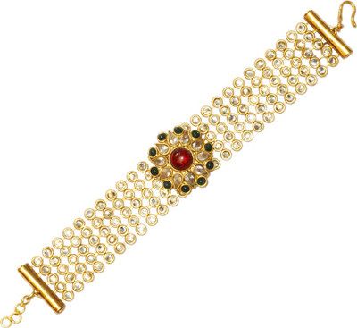Women Trendz Maroon Green Golden Polish Traditional With Stones & Villindi Brass Bracelet