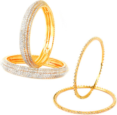 73% OFF on VK Jewels Amazing Dual Alloy Cubic Zirconia 18K Yellow Gold Plated Bangle Set Pack of 4