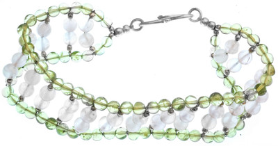 Exotic India Beaded Sterling Silver Quartz, Peridot Bracelet