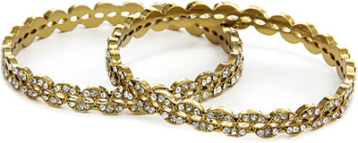 Aamoye Diamond Bangle Set in Antique Brass Gold Finish Alloy Bangle Set Pack of 2