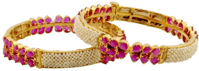 Krishna Pearls & Jewellers Stone Alloy Zircon Yellow Gold Plated Bangle Set Pack of 2