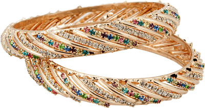 Bindhani Colour spark Alloy Cubic Zirconia 10K White Gold Plated Bangle Set Pack of 2