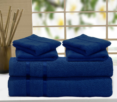 Story@home Cotton Bath & Hand Towel Set 2 Pc Bath Towel, 4 Pc Hand Towel, Blue - BTWEDH8ARZNZP5FV
