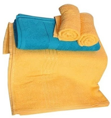 Trident Everyday Cotton Bath Towel Set 2 Bath Towel, 2 Hand Towels, Yellow, Blue