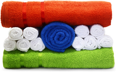 Story@home Cotton Bath, Hand & Face Towel Set 1 Pc Bath Towel + 10 Pc Face Towel + 1 Pc Bath Towel + 2 Pc Hand Towel, Orange