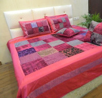 A'la Mode Creations Velvet Silk Double Bedspread cum Bedcover with 2 Pillow Covers and 2 Cushion Covers without fillers (16*16), Pink color Velvet Bedding Set