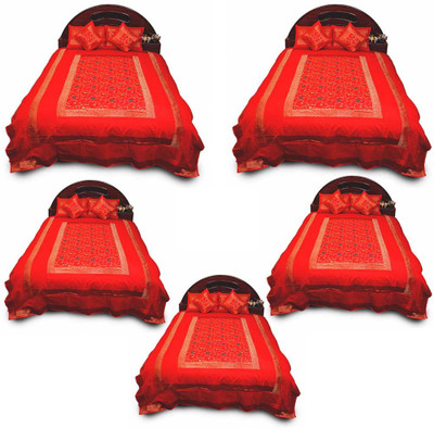 55% OFF on Little India Floral Hand Embroidery Polydupion Bedding Set