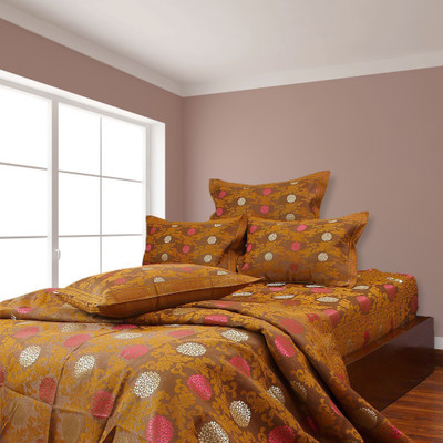 12% OFF on A'la Mode Creations Cotton Jacquard Double Bedsheet cum Bedcover with 2 Pillow Covers, Brown color Jacquard Bedding Set