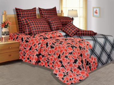 28% OFF on Salona Bichona Cotton Floral Double Bedsheet 1 Bedsheet, 2 Pillow Covers, Black