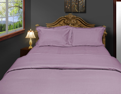 Just Linen Cotton, Satin Solid, Plaid Double Bedsheet 1 Bedsheet, 2 Pillow Covers, Purple