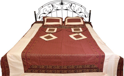 16% OFF on Exotic India Silk Floral Double Bedsheet 1 Bedspread, 2 Pillow Covers, 4 Cushion Covers, Red