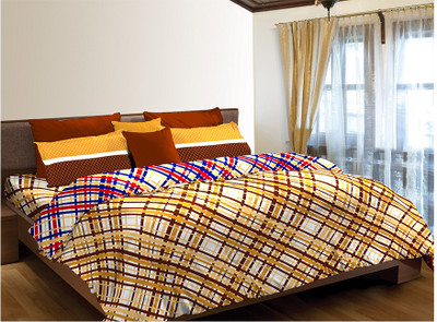 55% OFF on Home Expression USA Cotton Checkered Double Bedsheet 2 Pillow Covers, 1 Bedsheet, Brown||Yellow||White