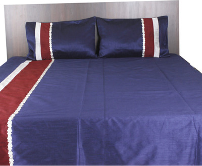 Furrball Bedspreads & More Silk Striped Queen Bedsheet 1 Bedspread, 2 Pillow Covers, Blue, Maroon