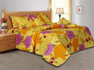 25% OFF on Salona Bichona Cotton Floral Double Bedsheet 1 Bedsheet, 2 Pillow Covers, Yellow