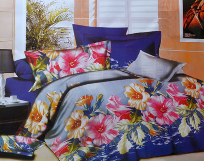 48% OFF on Onze Polycotton Printed Double Bedsheet One 3D Bedsheet, Two Pillow Covers, Multicolor