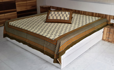 33% OFF on Exkklusiv Rajasthan Cotton Paisley Double Bedsheet 1 Bedsheet, 2 Pillow Covers, Mehndi Green