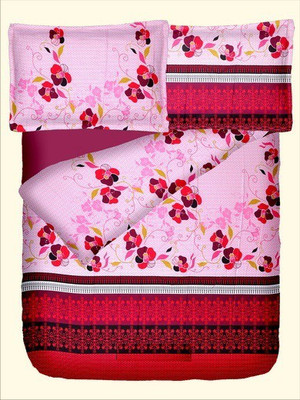 47% OFF on RR Textile House Cotton, Satin Printed King Bedsheet 1Bedsheet, 2PillowCover, Pink