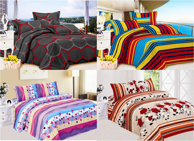 58% OFF on Carah Polyester Printed Double Bedsheet 4 Bedsheet, 8 Pillow Covers, Multicolor