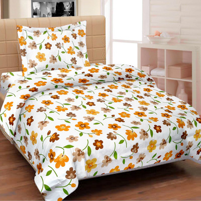 Cortina Cotton Floral Single Bedsheet 1 Sigle Bed sheet, 1 Pillow Cover, Multicolour