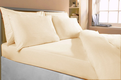63% OFF on HandloomTrendz Cotton Solid Double Bedsheet 1 Bed Sheet, 2 Pillow Covers, Beige
