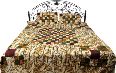 15% OFF on Exotic India Cotton Checkered Double Bedsheet 1 Bedspread, 2 Pillow Covers, Brown