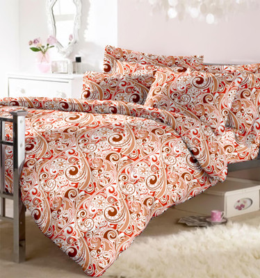 30% OFF on Raymond Cotton Printed Double Bedsheet 1 Bedsheet, 2 Pillow Covers, Red