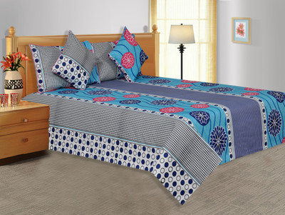 20% OFF on Salona Bichona Cotton Printed Double Bedsheet 1 Bedsheet, 2 Pillow Covers, Blue