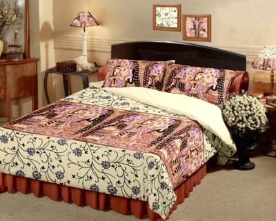 10% OFF on Raymond Cotton Printed Double Bedsheet 1 Bedsheet, 2 Pillow Cover, Peach