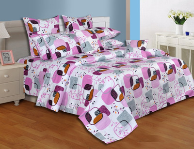 26% OFF on Salona Bichona Cotton Checkered Double Bedsheet 1 Double Bedsheet, 2 Pillow covers, 2 Cushion covers, Pink