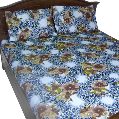 57% OFF on Looms of India Cotton Floral Double Bedsheet 1 Bedsheet, 2 Pillow Covers, Grey, Brown