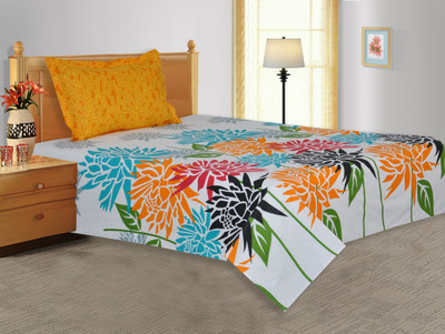 28% OFF on Salona Bichona Cotton Floral Single Bedsheet 1 Bedsheet, 1 Pillow Cover, Multi