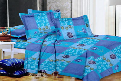 53% OFF on Urban Style Cotton Floral Double Bedsheet 1 Bedsheeet, 2 Pillow covers, Blue