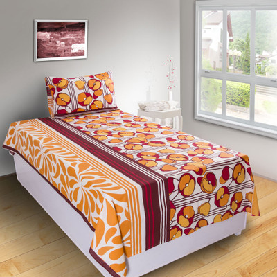 30% OFF on House This Cotton Floral Single Bedsheet 1 Bedsheet, Red, White
