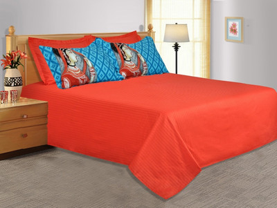 25% OFF on Salona Bichona Cotton, Satin Solid King Bedsheet 1 King Size Bedsheet, 4 Pillow covers, Red