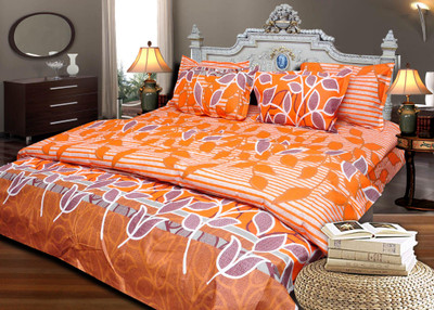 55% OFF on JBG Home Store Cotton Floral King Bedsheet 1 Bedsheet, 2 Pillow Covers, Orange