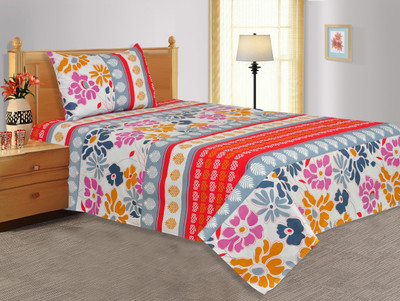 11% OFF on Salona Bichona Cotton Floral Single Bedsheet 1 Single Bedsheet, 1 Pillow Cover, White
