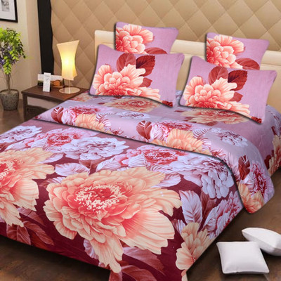 58% OFF on IWS Polycotton 3D Printed Double Bedsheet 1 Bedsheet, 2 Pillow Covers, Multicolor