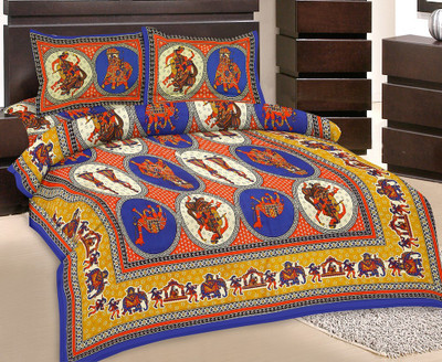 50% OFF on GRJ India Cotton Printed Double Bedsheet 1 Bedsheet, 2 Pillow Cover, Multicolor