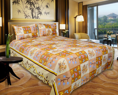 63% OFF on Floor Fashion Cotton Abstract Double Bedsheet 1 Double Bedsheet, 2 Pillow Covers, Multicolor