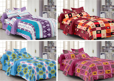 Story @ Home Cotton Printed Double Bedsheet Set Of 4 Double Bedsheet With 8 Pillow Cover, Multicolour