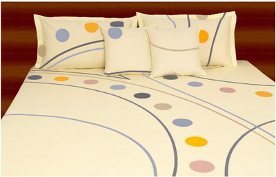 Livanto Cotton Abstract Queen Bedsheet 1 Bedsheet, 2 Pillow Covers, Beige