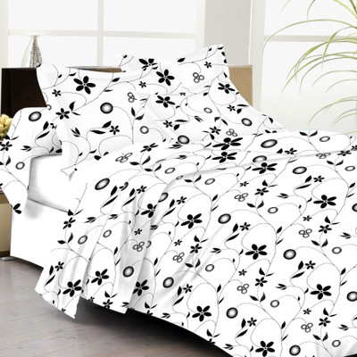 61% OFF on Lali Prints Cotton Floral Double Bedsheet 1 Bedsheet, 2 Pillow Covers, White